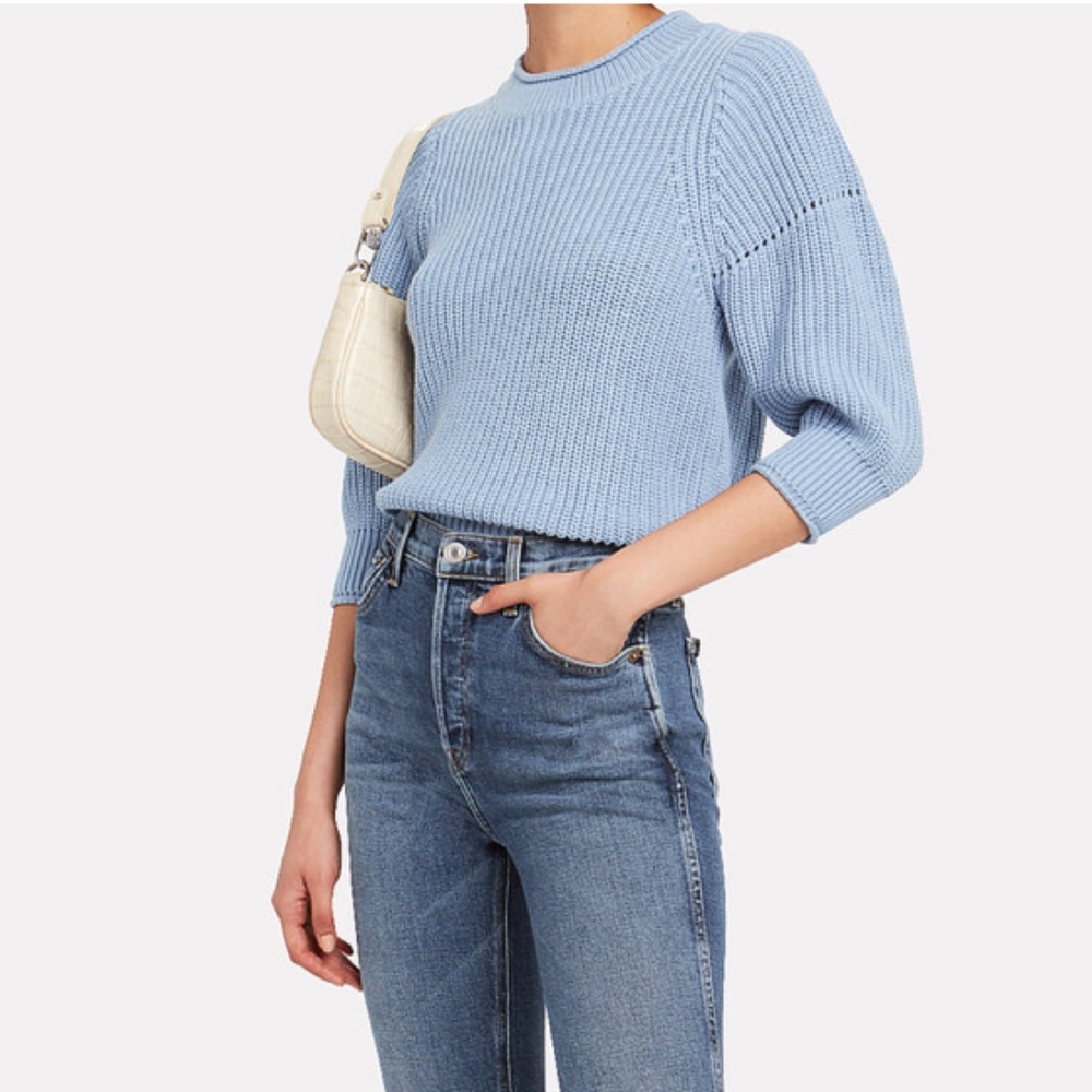 Frame Denim Drop Needle Cotton-Cashmere Sweater Powder Blue